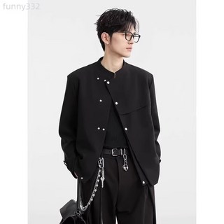 新中式墊肩中山裝男2025春裝高級立領休閒小西服國風痞帥西裝外套