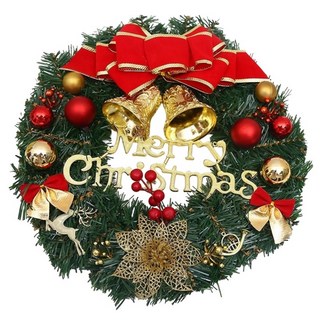 萱寶媽咪baby童裝館 現貨聖誕節裝飾花環 帶燈花環 聖誕佈置花圈 居家裝飾 牆面裝飾 大門裝飾 聖誕裝飾小物, 紅色蝴蝶結花環(無燈), 1個