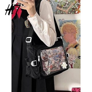 二次元大容量包包校园百搭简约纯色单肩斜挎邮差包扎谷透明吧唧女二次元娃包痛包