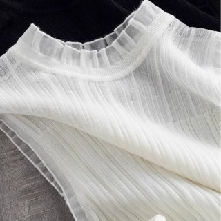 網紗半高領針織小吊帶背心女內搭打底衫無袖短款上衣外穿蕾絲毛衣