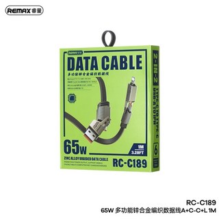 REMAX RC-C189 65W 多功能鋅合金編織數據線 A+C-C+L 1M, 黑色, 1個, 100cm