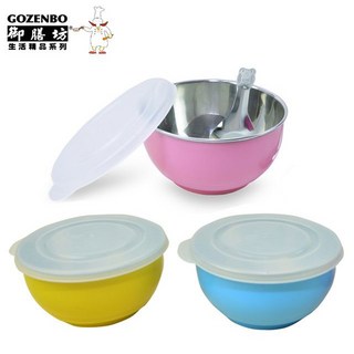 餐具達人 御膳坊馬卡龍隔熱兒童碗 附湯匙/塑膠蓋 SGS合格 三色碗 隔熱碗 兒童餐具 台灣製造, 304兒童碗-馬卡黃, 1個