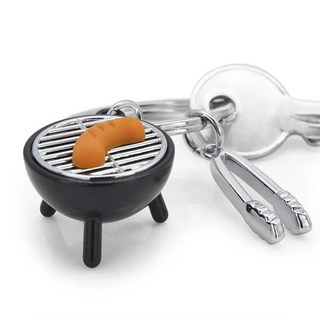 Metalmorphose 香腸BBQ鑰匙圈 迷你烤肉架造型 創意金屬公仔鑰匙扣 趣味掛飾, 1個