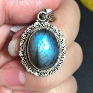 925純銀拉長石吊墜 手工精緻雕花項鍊墜飾