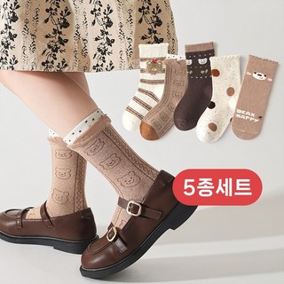 토토앤미 아동용 양말 5종 테디브라운 여아 데일리양말