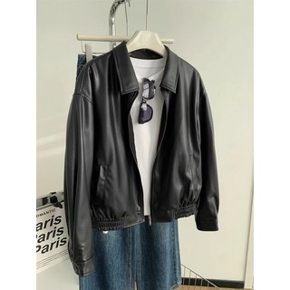 【顯瘦百搭】皮衣女 皮夾克 外套女 春秋外套 機車外套 復古黑色 翻領設計 小個子友好 酷颯休閒風