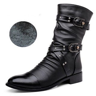 FANSYLI 가을 겨울 부츠 남성 미끄럼 방지 라이더 부츠 패션 하이 통 리벳 가죽 부츠 X24N710