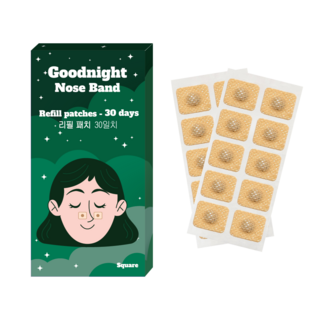굿나잇 노즈밴드 (리필) NEW Square - 비강확장기(자석코밴드/코골이 방지 밴드) 리필 탭 자석 탭 리필 스트립 60pc (30일치), 1개