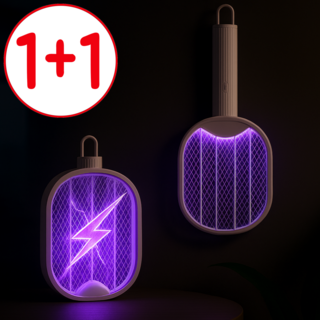 [1+1] 카이뉴인 접이식 LED 유인살충 듀얼기능 3중 구조 안전 USB 충전식 전기 모기채, 화이트