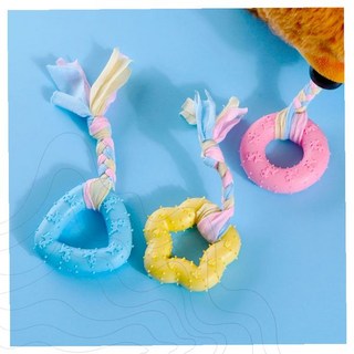 강아지 고양이 분리불안 터그 놀이 장난감 도넛 모양 컬러풀 리본 반려동물 스트레스 해소 씹기 훈련, 1개, 03통통세모