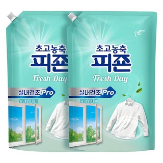 피죤 실내건조 프로 초고농축 섬유유연제 프레시데이향 리필, 1.7L, 2개