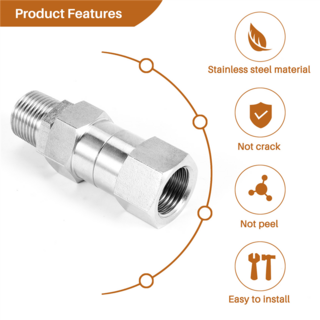 압력 와셔 회전 3/8인치 NPT 수나사 피팅 4500PSI 압력 와셔용(스테인레스강), 실버, 1개