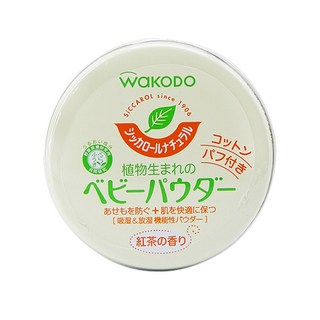日本 和光堂 WAKODO 天然植物玉米爽身粉 附粉撲 寶寶痱子粉 紅茶香/無香敏感肌專用 爽身粉 0424, 1個