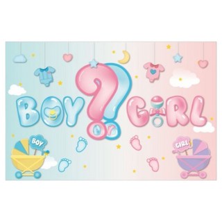 性別揭曉派對佈置組 (串旗/氣球/背景布/蛋糕插牌), 粉紅, 1個