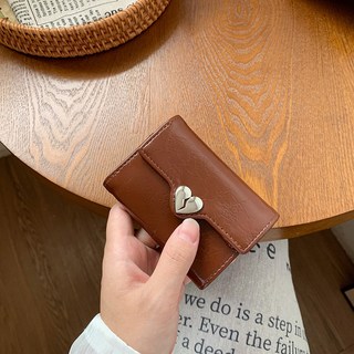 韓國小眾新款 裂紋皮女士錢包 學生三折愛心五金 卡片夾 迷你便攜零錢包