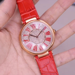 여성용 다베나 크리스탈 시계 일본 무브 패션 시간 팔찌 가죽 소녀 선물 박스 없음