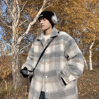 小香風刷毛格子外套 男士秋冬季潮牌休閒上衣