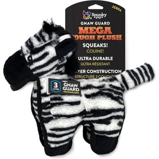 Spunky pup MEGA 공격적으로 씹는 강아지를 위한 튼튼한 플러시 장난감 - 내구성이 뛰어난 3중 레이어 강아지 츄잉 장난감 스퀴커 포함 대형견 및 거대 품종에 이상적, 얼룩말