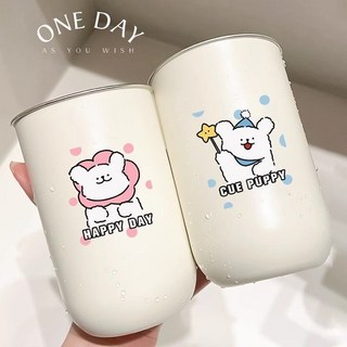 線條小狗漱口杯 304不鏽鋼卡通刷牙杯 家用可愛情侶, 1個, 洗漱杯—A款+B款