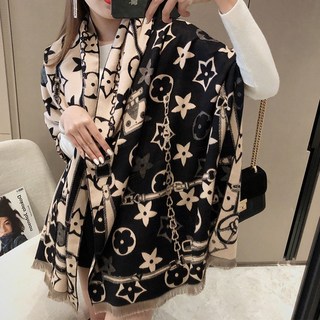 MUSE家居 黑米相間仿羊絨披肩圍巾 秋冬保暖長款披肩