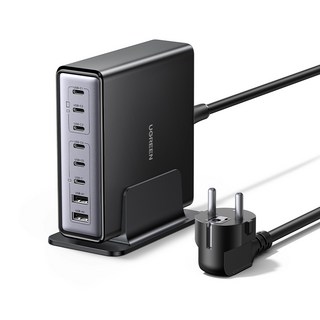 UGREEN 유그린 200W c타입 접지형 충전기 GaN 8포트 멀티 고속 충전기 PD100W 데스크탑 맥북프로16 맥북에어 아이폰 17 16 아이패드 갤럭시S25 호환, Black, 1개