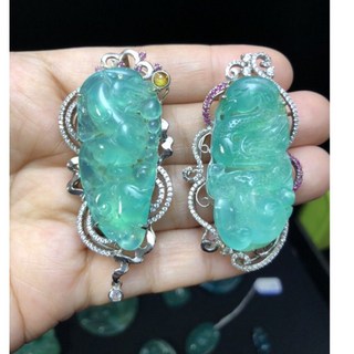 台灣藍寶龍鳳呈祥玉髓雕件對組 典雅精緻吊墜