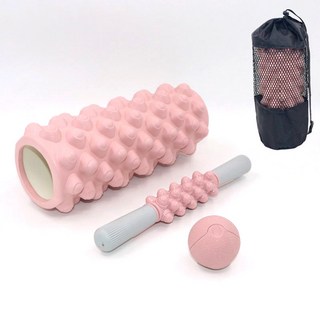 아일디 33cm 지압 폼롤러 4 in 1 마사지 세트 마사지볼 마사지 스틱 보관백, 1세트, 핑크