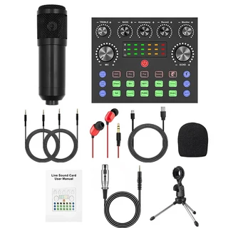V8S 사운드 카드 영어 팟캐스트 장비 세트 BM800 콘덴서 마이크 F998 노래방 녹음 라이브 스트림 (휴대폰용, 01 CHINA, 02 BM800 black V8S desk