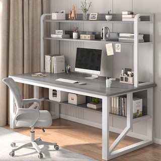 FONOW 컴퓨터책상 컴퓨터 책상 가정용 침실 간이 책장 일체형 책상, 그레이