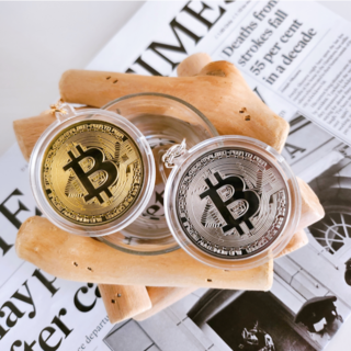 썸윈 비트코인 고퀄리티 펜던트 키링 키홀더 선물 열쇠고리 1+1 SET, 1개, 골드+실버