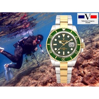 Valentino Coupeau 范倫鐵諾 中金款綠框綠面 精密陶瓷外框 100M潛水錶 藍寶石水晶鏡面