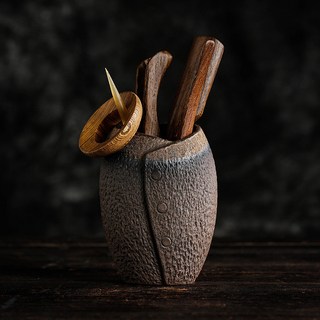 雞翅木茶道六君子 粗陶茶筒實木套裝 陶瓷功夫茶具配件, 旗袍茶道六君子, 1個