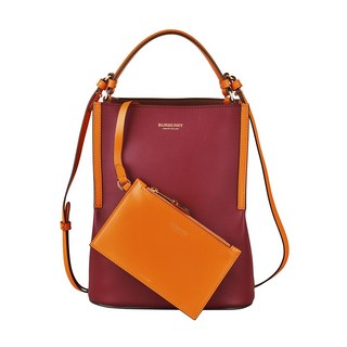 BURBERRY SM BUCKET 壓印LOGO小牛皮斜背水桶包 (兩色), 紅x橘