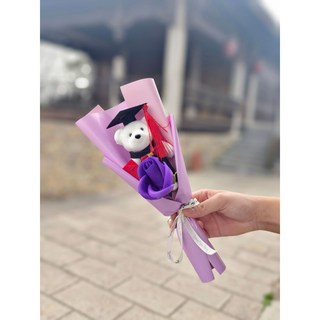 嗨購 畢業禮物 學士熊博士熊花束 太陽花 學校活動禮物 拍照畢業典禮博士熊卡通小花束, 紫色+玫瑰+博士熊, 1個