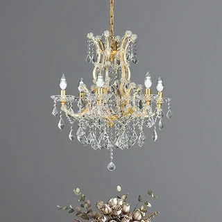 공간조명 파르테 크리스탈 6등 펜던트, LED 에디슨 촛대구 4W x 6 (노란불)