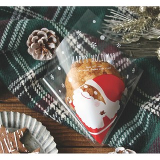 嚴選SHOP 台灣製100入聖誕節L型泡芙袋 OPP袋 餅乾糖果包裝袋 透明手拿禮品袋, 1個, 微笑老公公透明L型泡芙袋