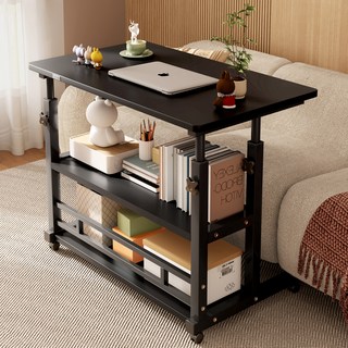 큐에이큐 만능 높이조절 3단 이동식 사이드 테이블 1인용 침대 쇼파 보조 책상, 블랙