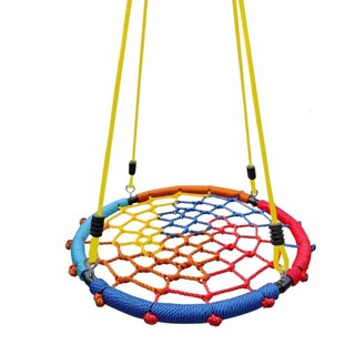 원형그네 정원 해먹 마당 의자 원형 그물 카페 놀이터 흔들 발코니 그네, B. 60cm 파/빨 로프+스트랩+버클