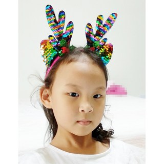 銅板屋 現貨 5款 亮片 鹿角 髮箍 可愛 聖誕節 麋鹿 表演 化妝舞會 頭飾 萌 鹿 小鹿 寫真 拍照, 1個, 3.彩色