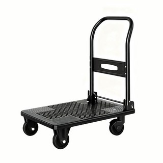 加厚折疊手推車 拉貨手推車 平板車 購物車 靜音折疊手推車超強承重搬運車拉貨四輪車, 1個, 加厚板普通款63*40（120斤）不靜音, 加厚板普通款63*40（120斤）不靜音