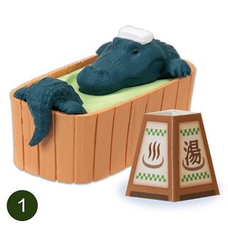 Yell 熱騰騰桃源鄉泡湯溫泉主題動物盒玩 盲盒系列 療癒擺飾, 1個, 鱷魚