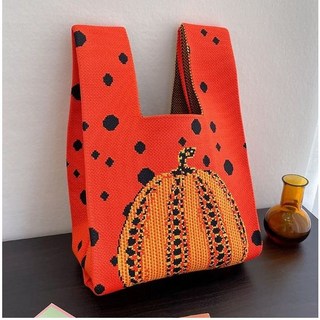 [쇼핑몸] 쿠사마야요이 노란호박 뜨개 니트 가방 미니토트백 유니크한 디자인 명화 아트상품 - 폴카 도트 호박