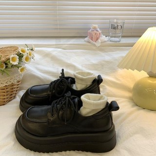 全店折扣 鬆糕繫帶厚底小皮鞋女2024年春秋季新款復古英倫風黑色鞋子單鞋女