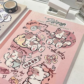 小紅書爆款發財貓貓筆記本 小眾可愛記事本 高顏值學生日系手賬本, 1個, 發財貓咪筆記本,麻將貓咪【30張/本】黃色