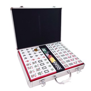 精美鋁盒裝麻將套裝組，含麻將牌、骰子、籌碼，方便攜帶，家庭聚會必備, 竹絲綠, 1套