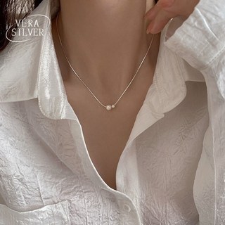 VERA SILVER 925純銀珍珠項鍊 簡約小衆鎖骨鍊 夏季珍珠頸鍊 抗過敏可調節延長鍊