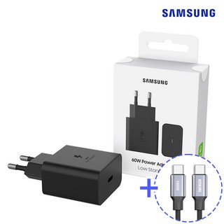 삼성전자 60W C타입 PD PPS 초고속 충전기 어댑터 + 100W 충전 케이블, 1개, 블랙+1.2m 케이블
