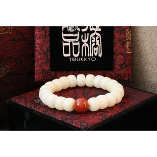 德榕藏品 白玉菩提根手珠，12x8mm桶珠，原礦無染色，柿子紅南紅瑪瑙隔珠，菩提子手鍊，白玉菩提手環，串珠設計