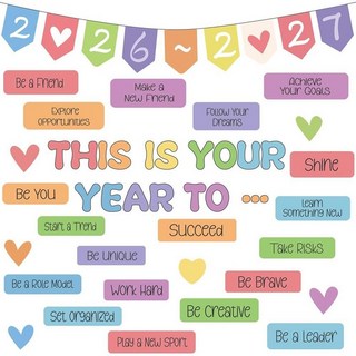 2 교실 게시판 장식 This is Your Year to Bulletin Board 세트 Growth Mindset 긍정적인 확언 벽 장식 선생님을 위한 그루비 웰컴 백, 퍼플