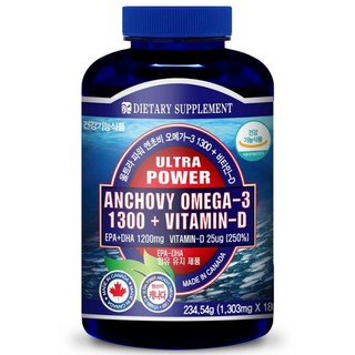 내츄럴365 캐나다 울트라 파워 엔초비 오메가3 1300 비타민D ( 6개월분), 180정, 1개